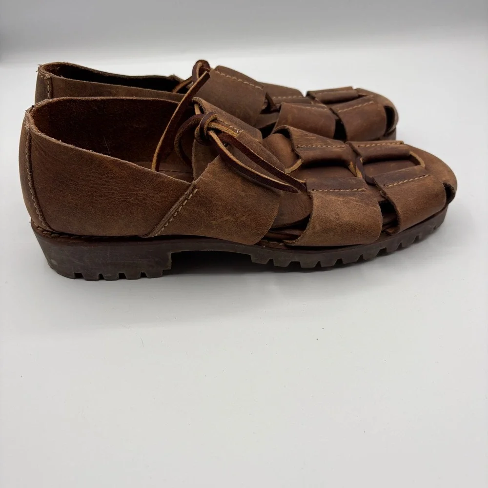 Polo Ralph Lauren Fisherman Sandals Mens Size 9D Brown Leather Chunky Soles